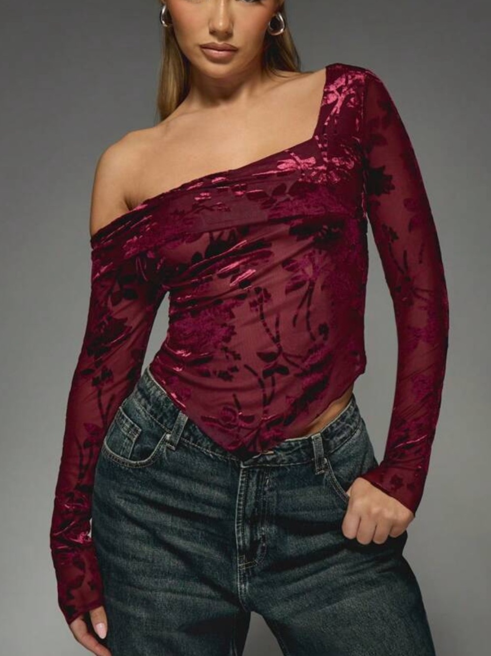 Off the shoulder floral velvet top